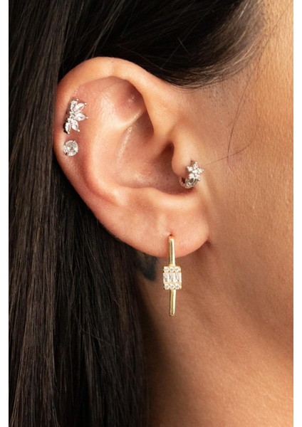 925 Ayar Gümüş Baget Taşlı Geometrik Küpe fiyatları