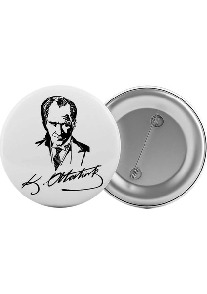 Atatürk Imzası Çanta Rozeti 20 Adet En Büyük Boy 5.8cm Iğneli Broş