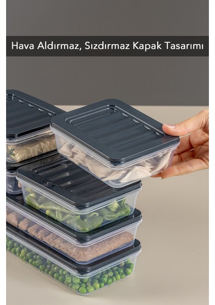 6'lı Buzdolabı Organizer Mikrodalga ve Difrize Uygun Saklama Kabı Antrasit 2 x 1170 ml - 4 x 600 ml fırsatları