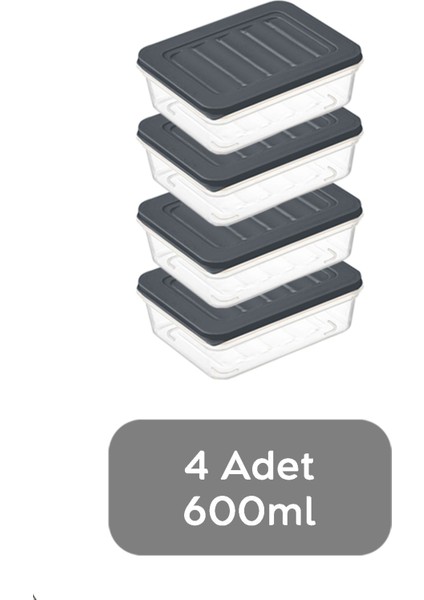 4'lü Buzdolabı Düzenleyici Difriz-Mikrodalga Uyumlu Saklama Kabı Antrasit 4 x 600 ml fiyatları