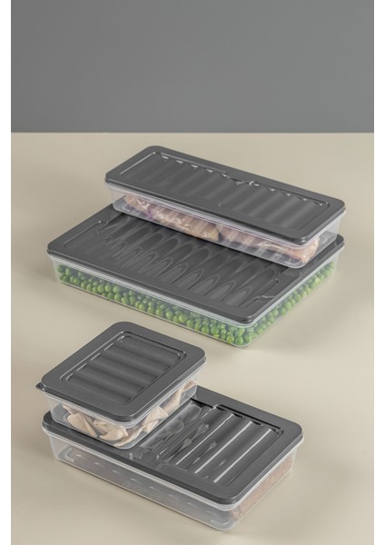 4'lü Buzdolabı Düzenleyici Difriz-Mikrodalga Uyumlu Saklama Kabı Antrasit 4 x 600 ml fırsatları