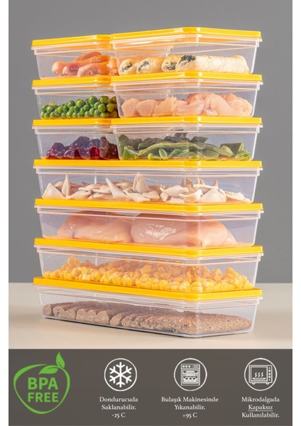 10'lu Buzdolabı Organizer Mikrodalga ve Difrize Uygun Saklama Kabı Sarı 4 x 1170 ml - 6 x 600ML