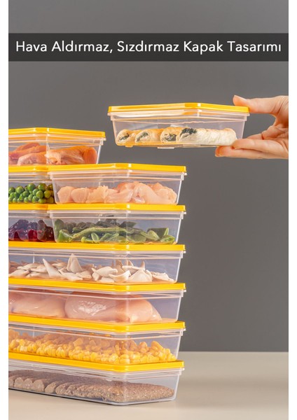 10'lu Buzdolabı Organizer Mikrodalga ve Difrize Uygun Saklama Kabı Sarı 4 x 1170 ml - 6 x 600ML
