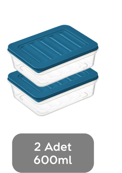 2'li Buzdolabı Organizer Mikrodalga ve Difrize Uygun Saklama Kabı Petrol 2 x 600 ml