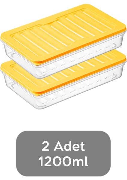 2'li Buzdolabı Organizer Mikrodalga ve Difrize Uygun Saklama Kabı Sarı 2 x 1200 ml