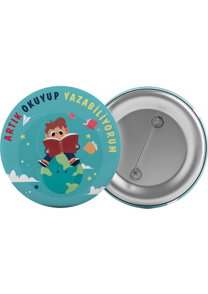 Artık Okuyorum Yazıyorum Çanta Rozeti 20 Adet En Büyük Boy 5.8cm Iğneli Broş