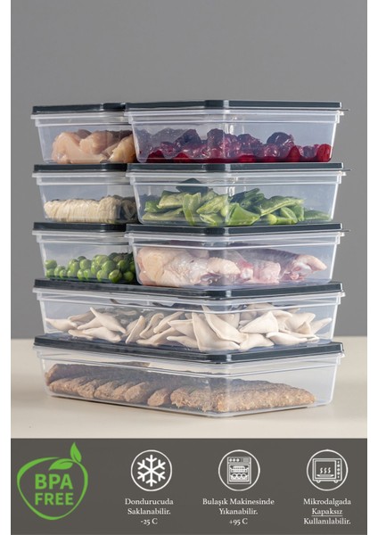 8'li Buzdolabı Organizer Mikrodalga ve Difrize Uygun Saklama Kabı 2 x 1200 ml - 6 x 600 ml