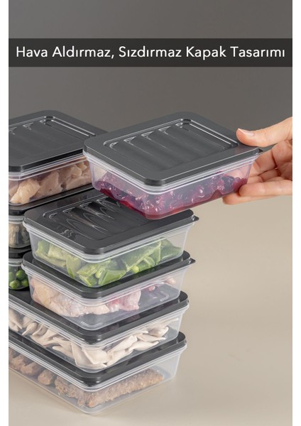8'li Buzdolabı Organizer Mikrodalga ve Difrize Uygun Saklama Kabı 2 x 1200 ml - 6 x 600 ml