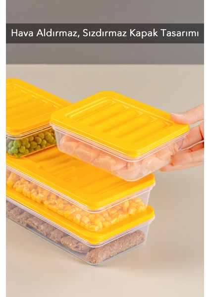4'lü Buzdolabı Organizer Mikrodalga ve Difrize Uygun Saklama Kabı Sarı 2 x 1170 ml - 2 x 600 ml