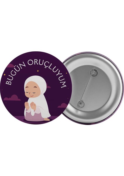 Bugün Oruçluyum Çanta Rozeti 20 Adet En Büyük Boy 5.8cm Iğneli Broş