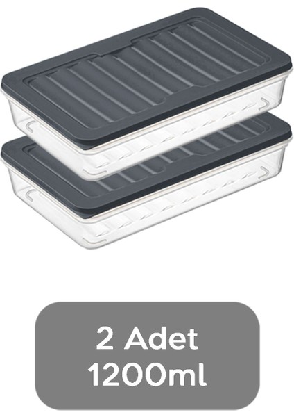 2'li Buzdolabı Organizer Mikrodalga ve Difrize Uygun Saklama Kabı Antrasit 2 x 1200 ml
