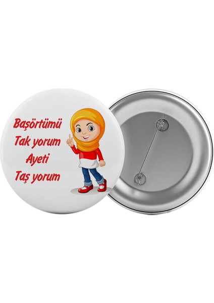 Başörtümü Takıyorum Ayeti Taşıyorum Çanta Rozeti 20 Adet En Büyük Boy 5.8cm Iğneli Broş