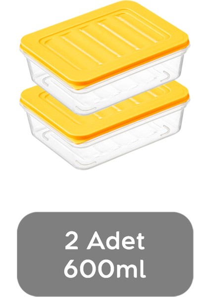 2'li Buzdolabı Organizer Mikrodalga ve Difrize Uygun Saklama Kabı Sarı 2 x 600 ml