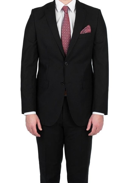 Siyah Düz Desen Comfort Fit Takım Elbise