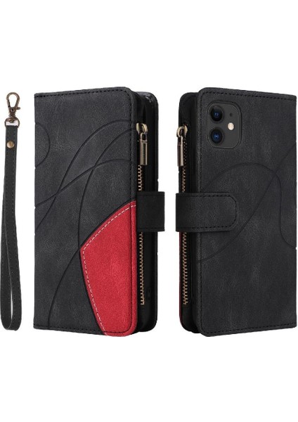 IPhone 11 Için Kılıf Fermuar Cüzdan Tarzı Kart Yuvası ile Iki Renkli Dikiş (Yurt Dışından)