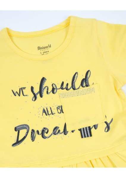 Kız Çocuk Yazı Baskılı Taş Detaylı Cepli Penye Elbise fiyatları