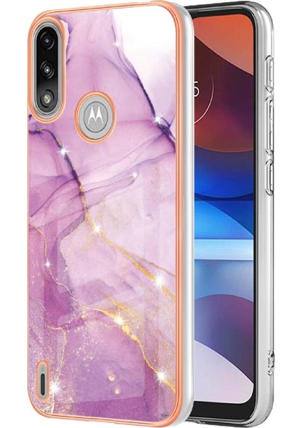 Motorola Moto E7 Güç Yumuşak Tampon Mermer Desen Ince Tpu Için Kılıf (Yurt Dışından)
