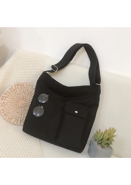 Öğrenci Kanvas Çanta Kore Versiyonu Taşınabilir Günlük Kadın Ins Edebi Omuz Çantası Rahat Crossbody Çanta Büyük Kapasiteli Sınıf Çanta (Yurt Dışından)