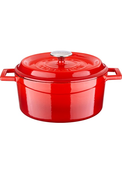 Döküm Yuvarlak Tencere (Ø)24 Cm. Iç Krem, Kırmızı