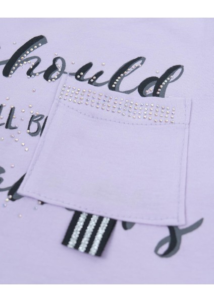 Kız Çocuk Yazı Baskılı Taş Detaylı Cepli Penye Elbise fiyatları