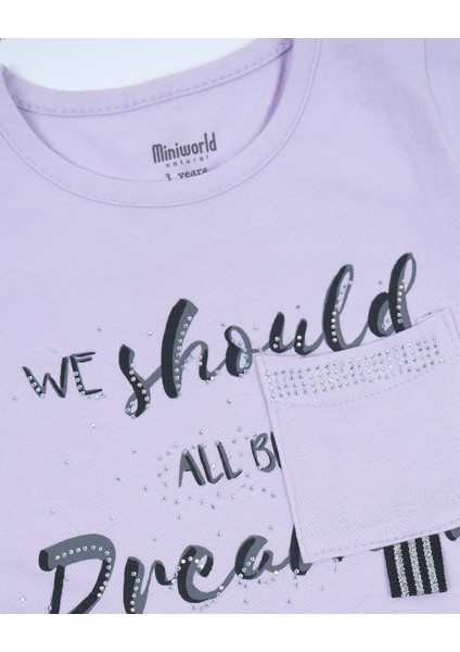 Kız Çocuk Yazı Baskılı Taş Detaylı Cepli Penye Elbise modelleri