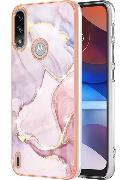 Motorola Moto E7 Güç Yumuşak Tampon Mermer Desen Ince Tpu Için Kılıf (Yurt Dışından)