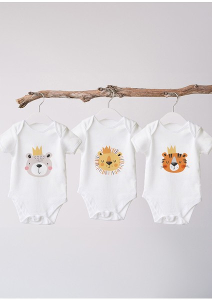 %100 Organik Pamuk 3lü Baskılı Kısa Kollu Bebek Body