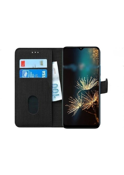 Samsung M30 Kapaklı Cüzdanlı Kart Bölmeli Kumaş Desenli Kılıf