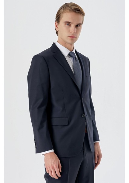 Koyu Lacivert Mono Yaka Yünlü Likralı 6 Drop Comfort Fit Rahat Kesim Klasik Takım Elbise 1001235172 modelleri