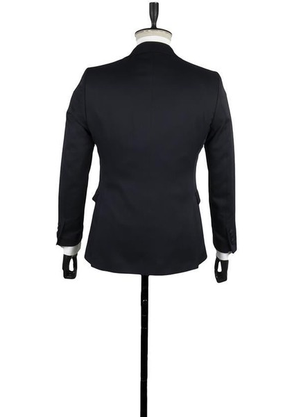 Koyu Lacivert Armürlü Mono Yaka Astarlı Yelekli 6 Drop Slim Fit Smokin Damatlık 1001220202 fiyatları