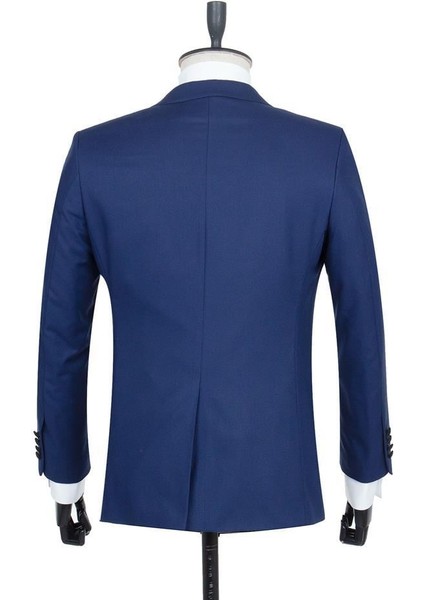 Lacivert Gabardin Mono Yaka Astarlı Yelekli 6 Drop Slim Fit Dar Kesim Smokin Damatlık 1001195166