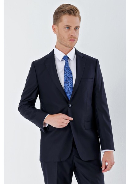 Lacivert Gabardin Mono Yaka Astarlı 6 Drop Comfort Fit Rahat Kesim Basic Takım Elbise 1001235010