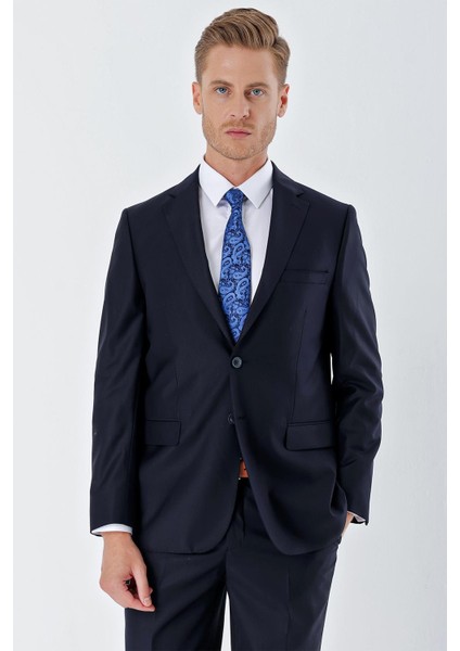 Lacivert Gabardin Mono Yaka Astarlı 6 Drop Comfort Fit Rahat Kesim Basic Takım Elbise 1001235010