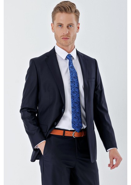 Lacivert Gabardin Mono Yaka Astarlı 6 Drop Comfort Fit Rahat Kesim Basic Takım Elbise 1001235010