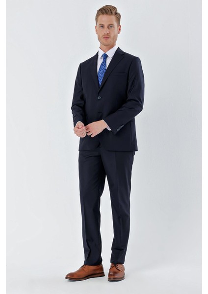 Lacivert Gabardin Mono Yaka Astarlı 6 Drop Comfort Fit Rahat Kesim Basic Takım Elbise 1001235010