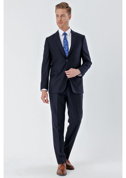 Lacivert Gabardin Mono Yaka Astarlı 6 Drop Comfort Fit Rahat Kesim Basic Takım Elbise 1001235010