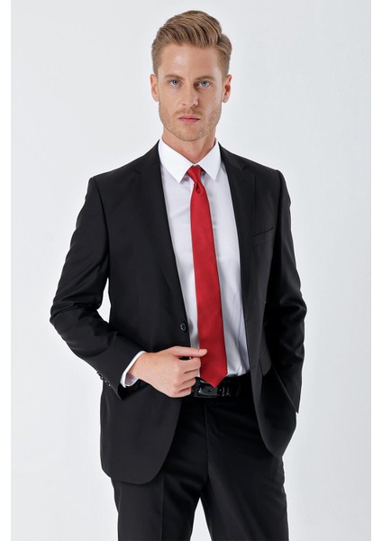 Siyah Gabardin Mono Yaka Astarlı 6 Drop Comfort Fit Rahat Kesim Basic Takım Elbise 1001235010