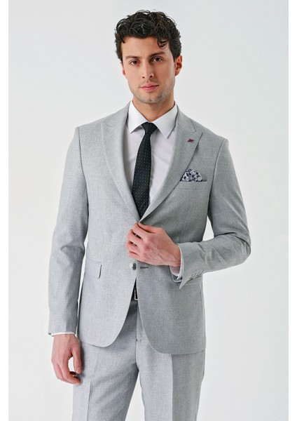 Gri Örme Kırlangıç Yaka 6 Drop Comfort Fit Rahat Kesim Klasik Takım Elbise 1001240112
