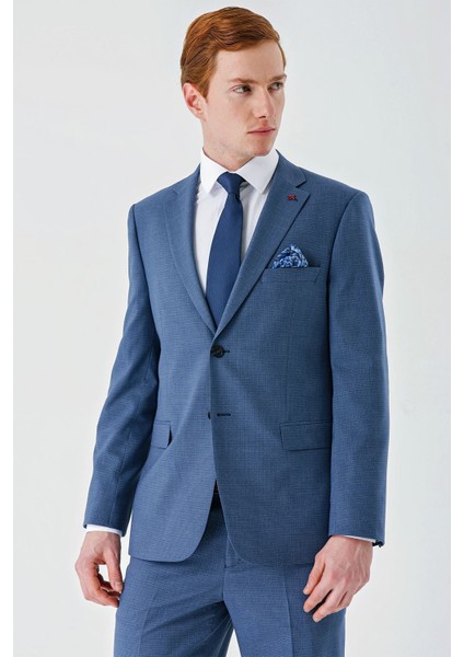Koyu Mavi Mono Yaka Çift Yırtmaç 6 Drop Comfort Fit Rahat Kesim Klasik Takım Elbise 1001240102