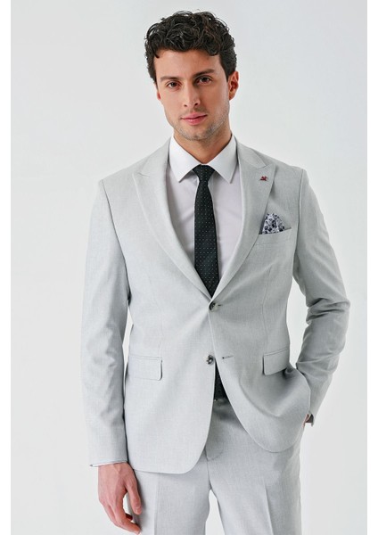 Gri Örme Kırlangıç Yaka 6 Drop Slim Fit Dar Kesim Klasik Takım Elbise 1001240112