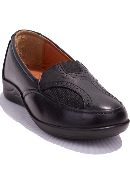 105072C Siyah Ortopedik Günlük Kadın Deri Ayakkabı