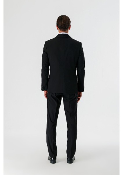 Siyah Çıkarılabilir Şal Yaka Yelekli Likralı 6 Drop Slim Fit Smokin Damatlık 1001240202 fırsatları