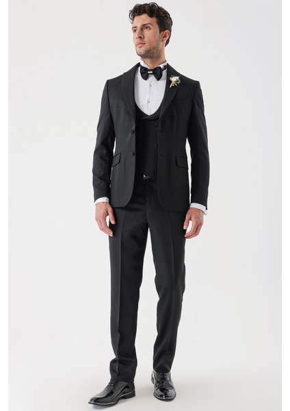 Siyah Desenli Armürlü Çıkarılabilir Şal Yaka Kruvaze 6 Drop Slim Fit Smokin Damatlık Takım 1001230214 fiyatları