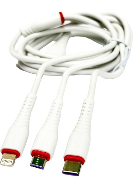 1 Metre Kalın Silikon 3'lü Şarj Kablosu - Her Telefonla Uyumludur -Mıcro Usb//type-C