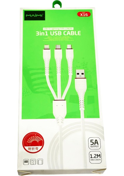 1 Metre Kalın Silikon 3'lü Şarj Kablosu - Her Telefonla Uyumludur -Mıcro Usb//type-C