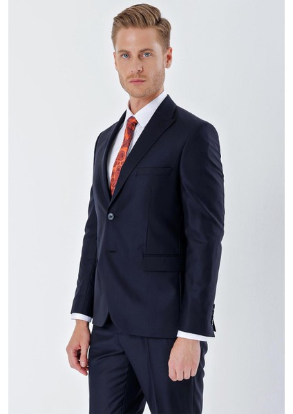 Lacivert Gabardin Kırlangıç Yaka 6 Drop Slim Fit Dar Kesim Basic Takım Elbise 1001240011
