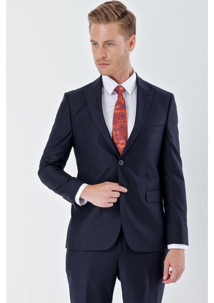 Lacivert Gabardin Kırlangıç Yaka 6 Drop Slim Fit Dar Kesim Basic Takım Elbise 1001240011