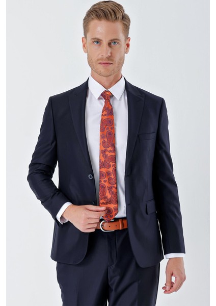 Lacivert Gabardin Kırlangıç Yaka 6 Drop Slim Fit Dar Kesim Basic Takım Elbise 1001240011