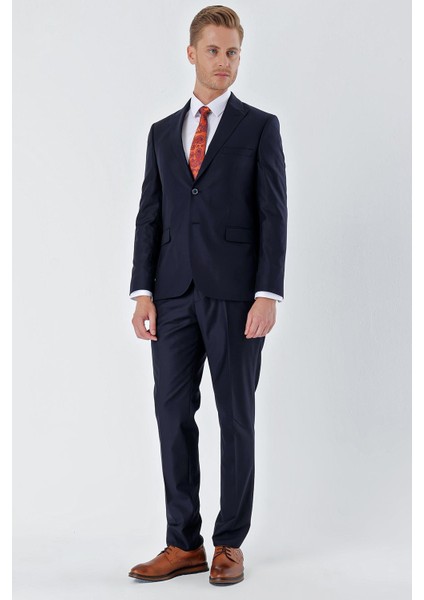 Lacivert Gabardin Kırlangıç Yaka 6 Drop Slim Fit Dar Kesim Basic Takım Elbise 1001240011