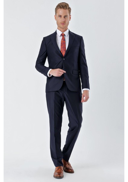 Lacivert Gabardin Kırlangıç Yaka 6 Drop Slim Fit Dar Kesim Basic Takım Elbise 1001240011